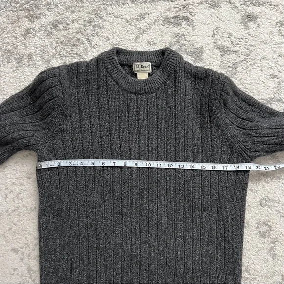 LL Bean Vintage Mens Lambswool Fishermans Sweater Dark Grey Preppy Grandpa Large